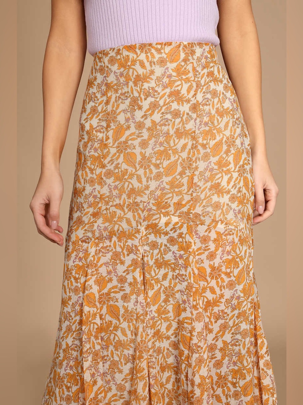 Free People Lilith Cream and Orange Floral Print Maxi Skirt, SZ 4 - Picture 2 of 12